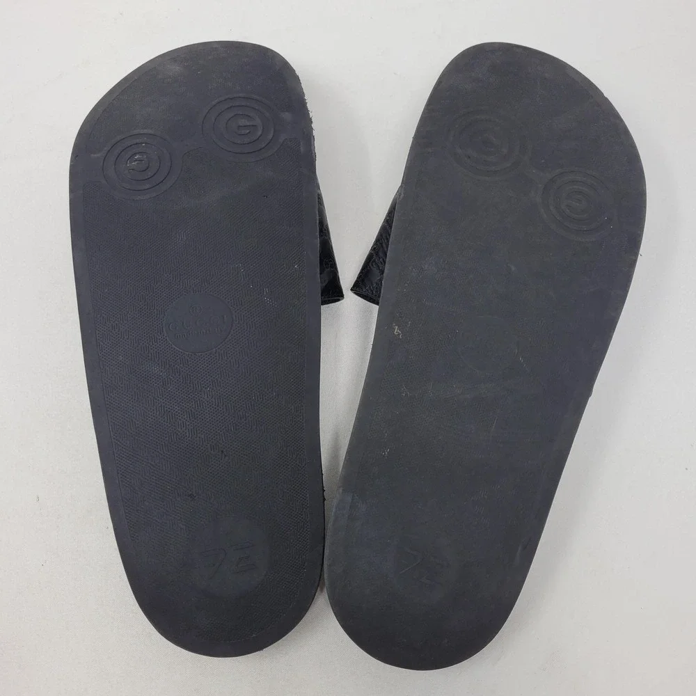 Gucci Sandals Mens Size 9 Black GG Logo Slide Leather Casual Comfort Slides